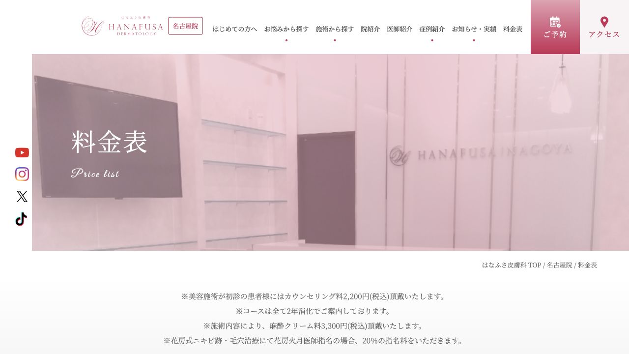 はなふさ皮膚科名古屋院の公式サイト画面