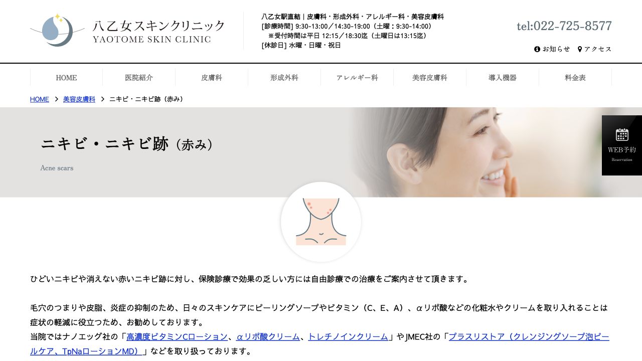 八乙女スキンクリニックの公式サイト画面